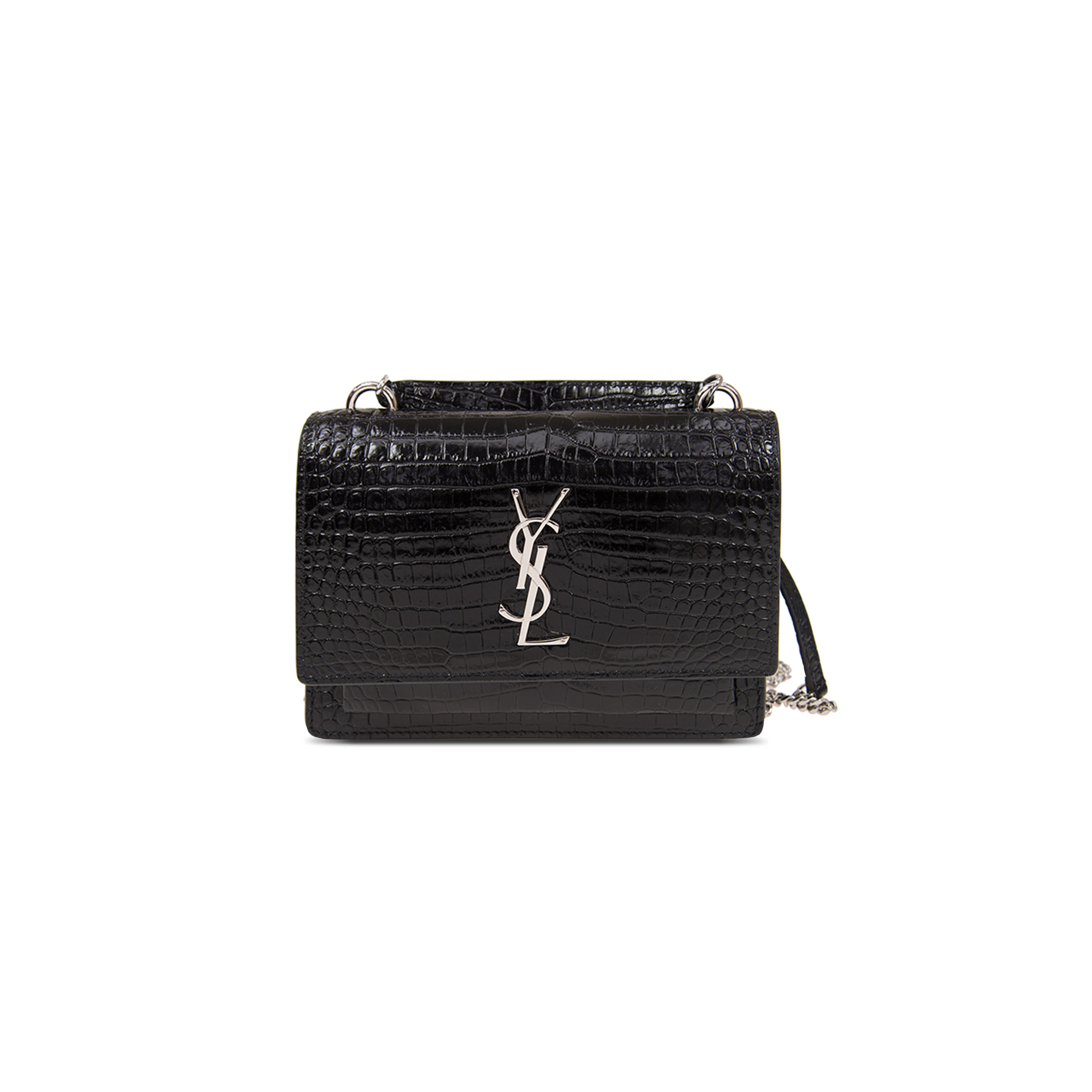 YSL SUNSET TOP HANDLE IN CROCODILE-EMBOSSED SHINY LEATHER 533026DND1N1000 (19*14*5.5cm)